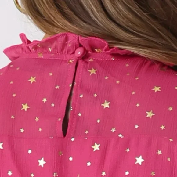 Allegra K Smocked Waist Gilding Metallic Stars Chiffon Dress - Picture 5 of 11